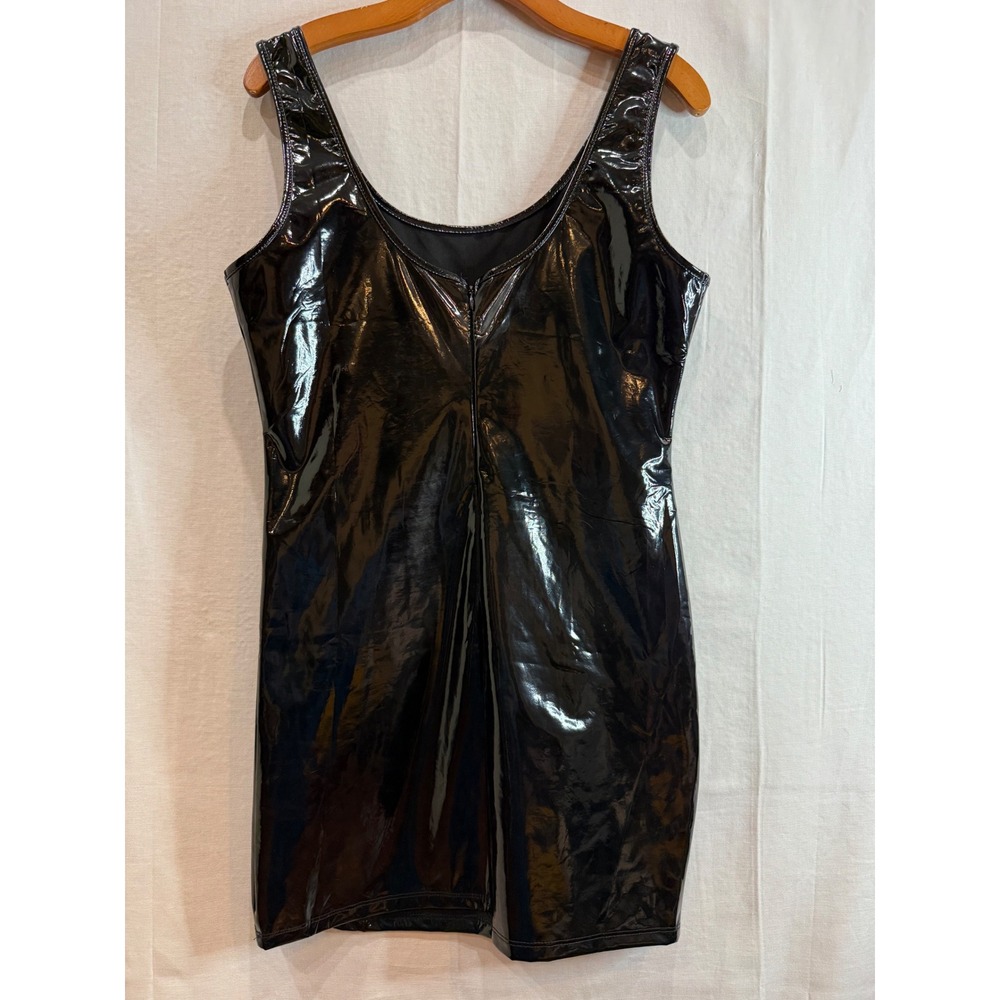 HDE Black Faux Leather Goth punk Grunge Mini Dress Sleeveless Scoop Neck Large - Picture 4 of 9